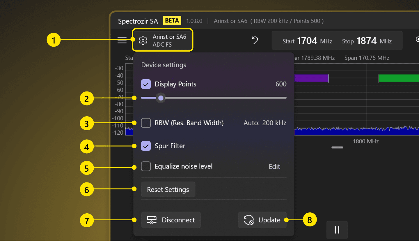 Spectrozir SA - Arinst Settings