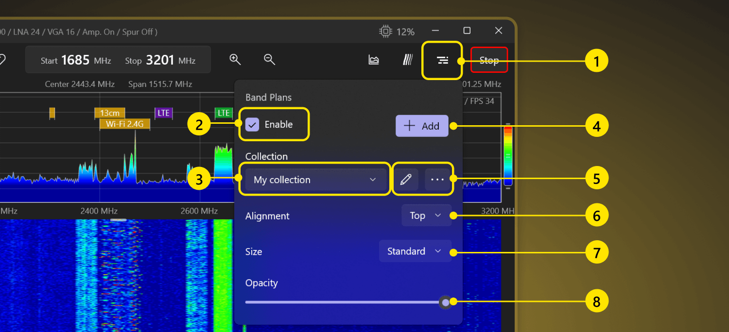 Spectrozir SA - Band Plans settings