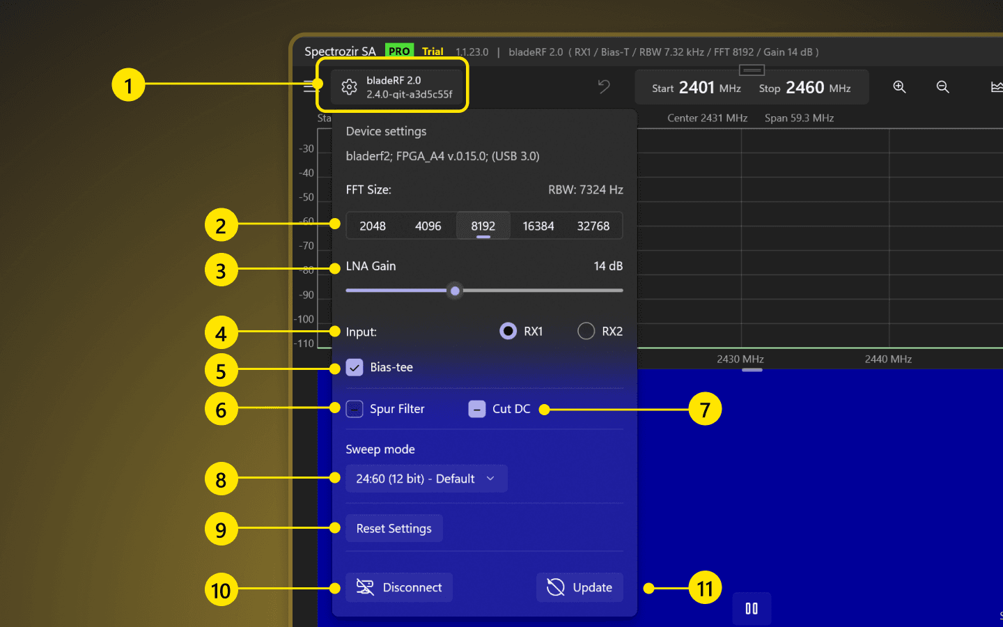 Spectrozir SA - bladeRF Settings