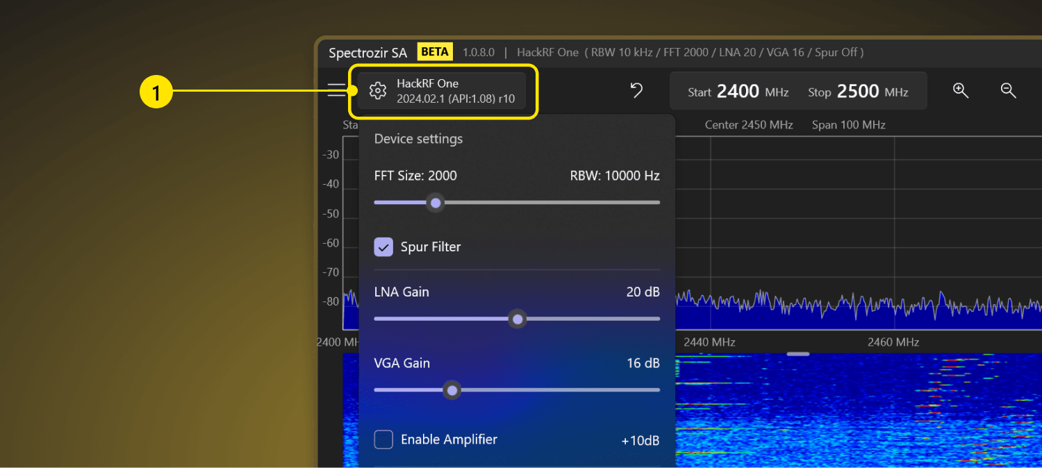 Spectrozir SA — Device settings