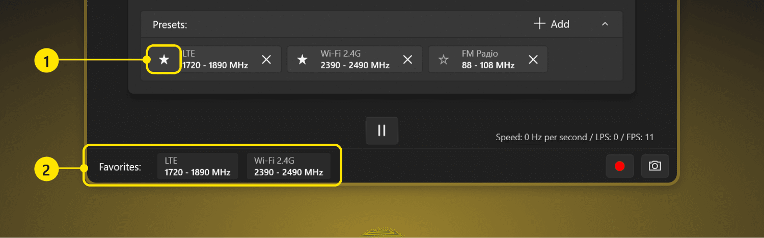 Spectrozir SA — Frequency range preset