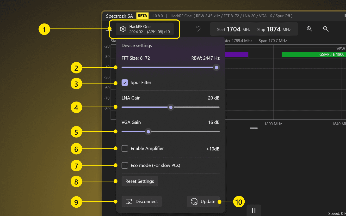 Spectrozir SA - HackRF Settings